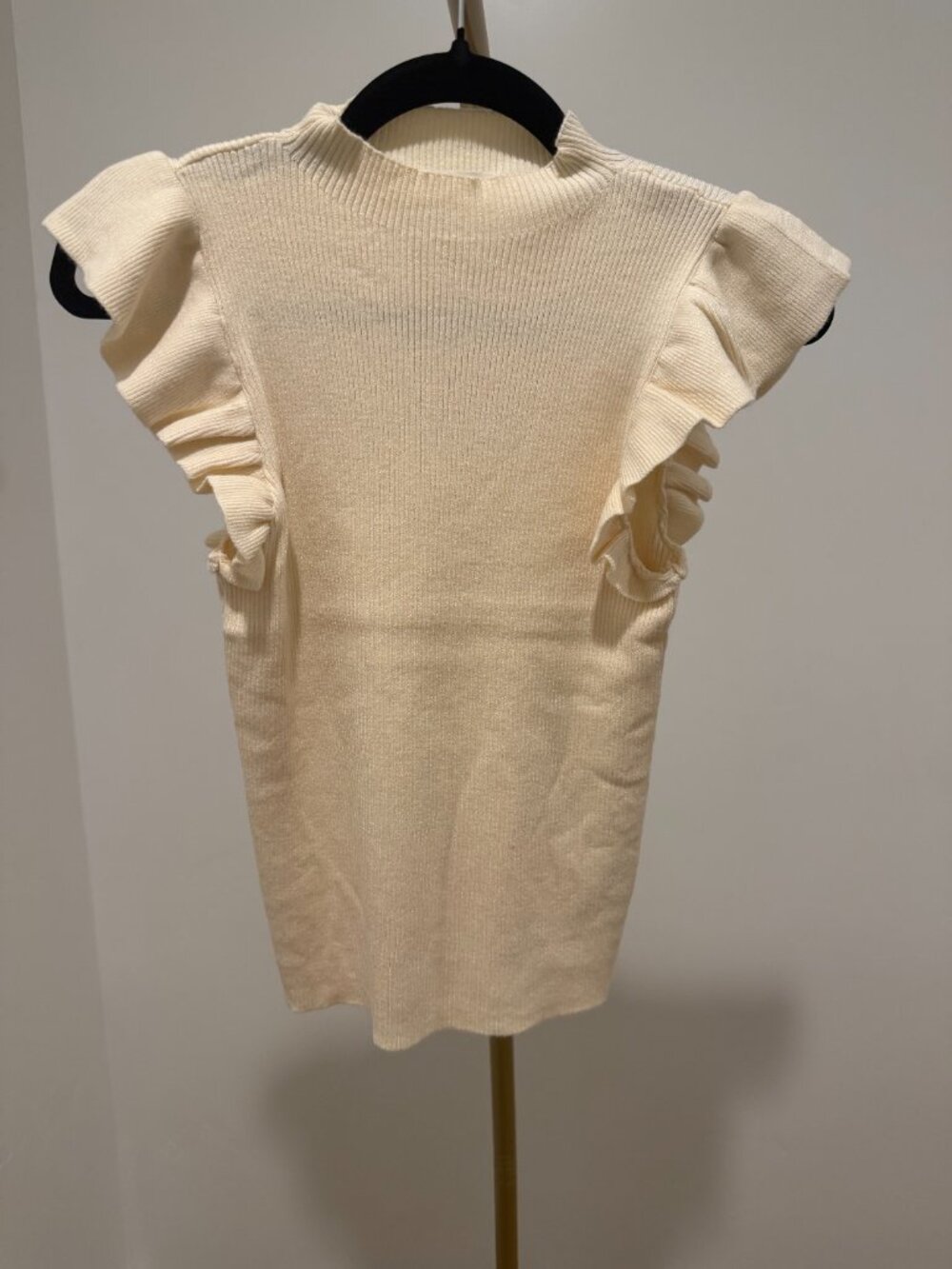142. Forte Ruffle Sleeve Rib Knit Top - Picture 2 of 2